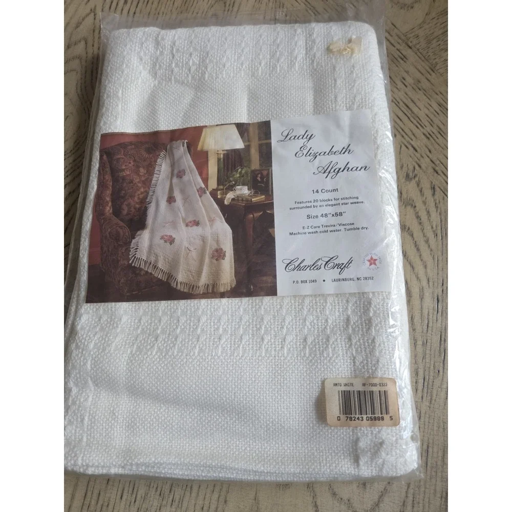 Charles Craft Lady Elizabeth Afghan 14 ct Cross Stitch Blanket Blank 48
